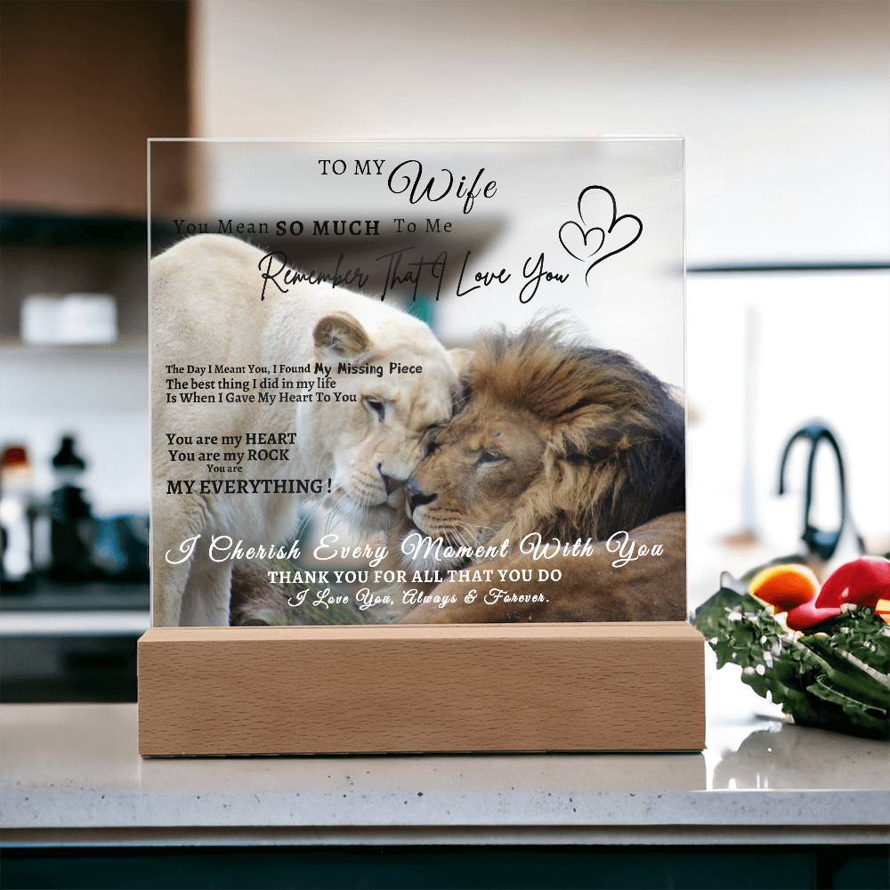 Acrylic Square LED Plaque - Remember That I love - Affectionate Lion Couple- To My Wife