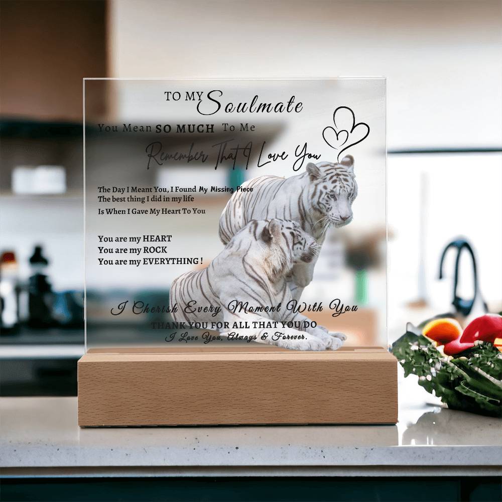 Acrylic Square LED Plaque - Remember That I love - Loving Tiger Couple- To My Soulmate