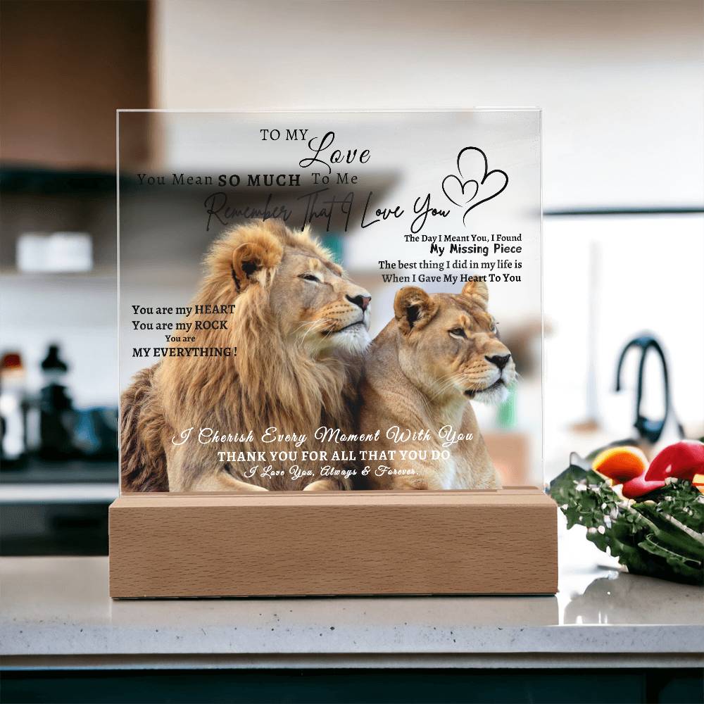 Acrylic Square LED Plaque - Remember That I love - Loving Lion Couple- To My Love