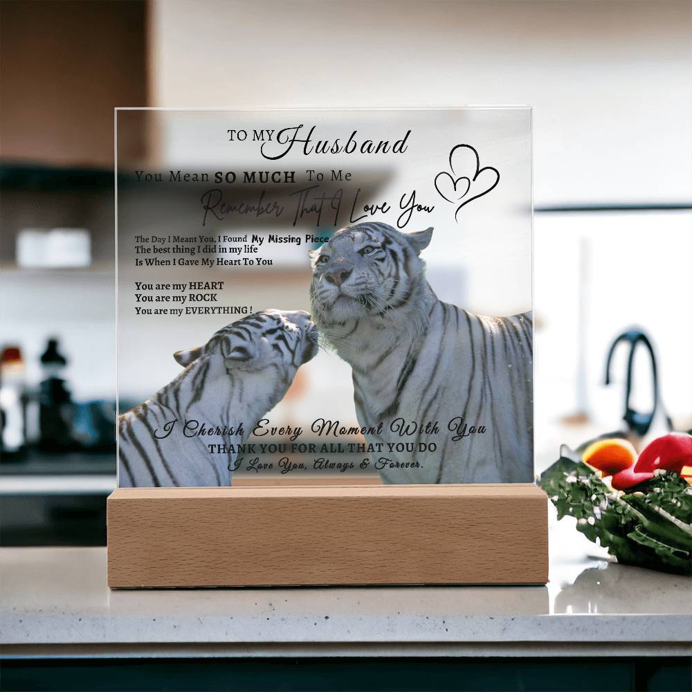 Acrylic Square LED Plaque - Remember That I love - Kissing Tiger Couple- To My Husband