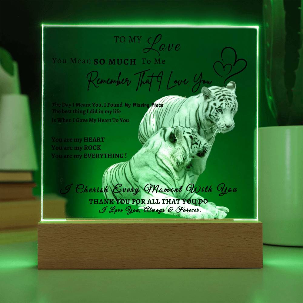 Acrylic Square LED Plaque - Remember That I love - Loving Tiger Couple- To My Love