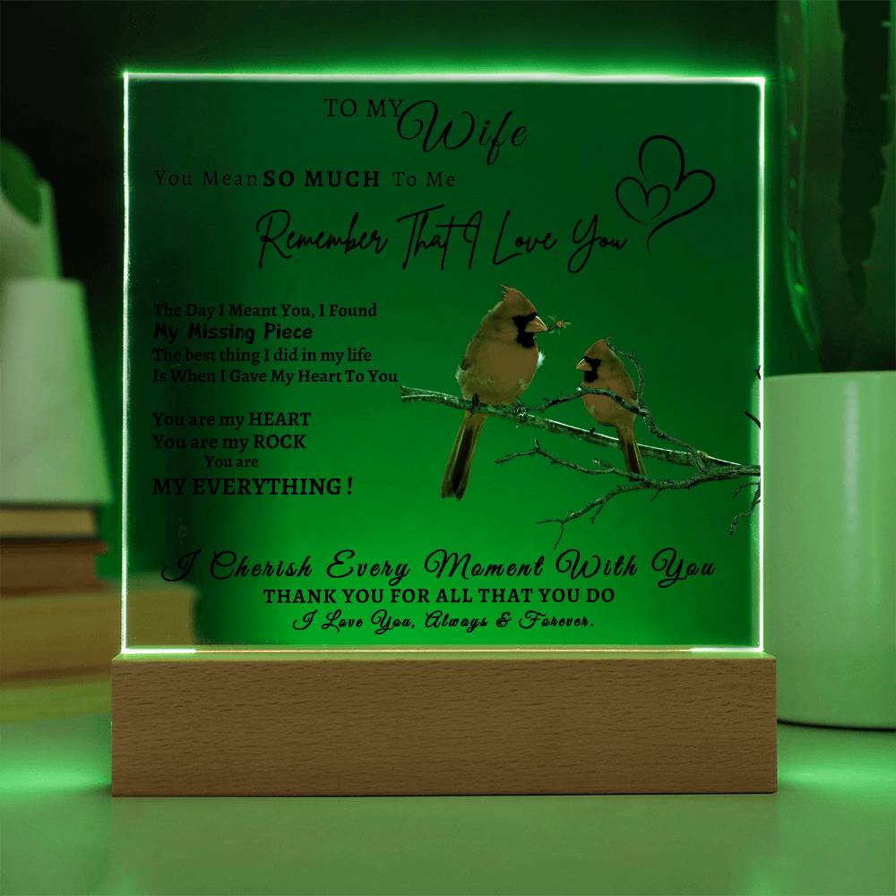 Acrylic Square LED Plaque - Remember That I love - Loving Red Bird Couple- To My Wife