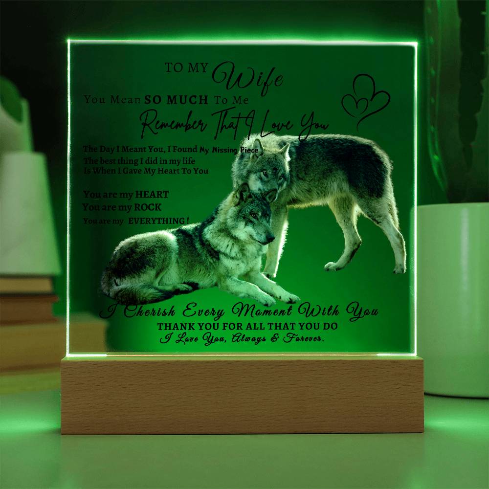 Acrylic Square LED Plaque - Remember That I love - Affectionate Wolf Couple- To My Wife