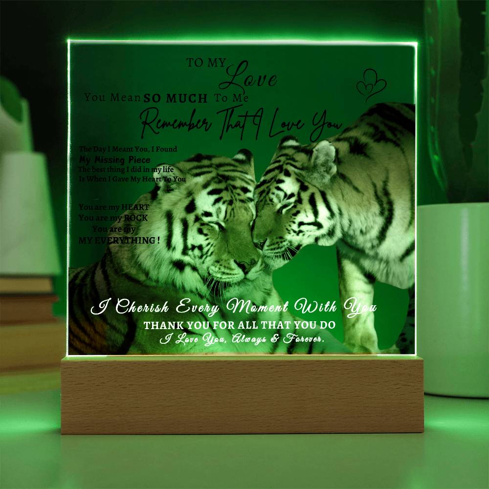 Acrylic Square LED Plaque - Remember That I love - Affectionate Tiger Couple- To My Love