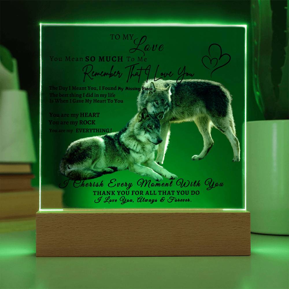 Acrylic Square LED Plaque - Remember That I love - Affectionate Wolf Couple- To My Love