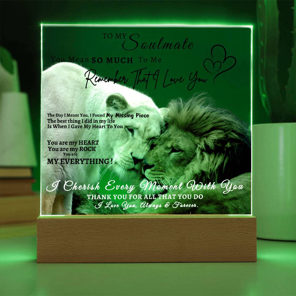 Acrylic Square LED Plaque - Remember That I love - Affectionate Lion Couple- To My Soulmate