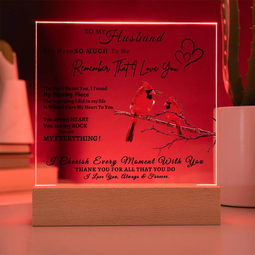 Acrylic Square LED Plaque - Remember That I love - Loving Red Bird Affectionate Tiger Couple- To My Husband