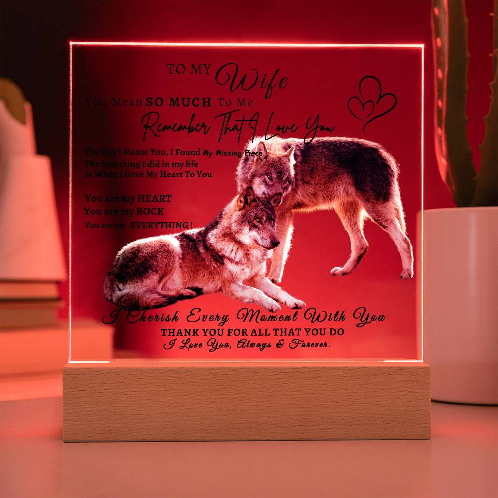 Acrylic Square LED Plaque - Remember That I love - Affectionate Wolf Couple- To My Wife