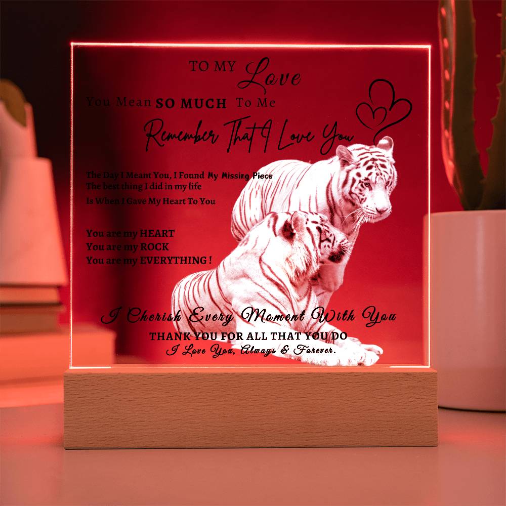 Acrylic Square LED Plaque - Remember That I love - Loving Tiger Couple- To My Love