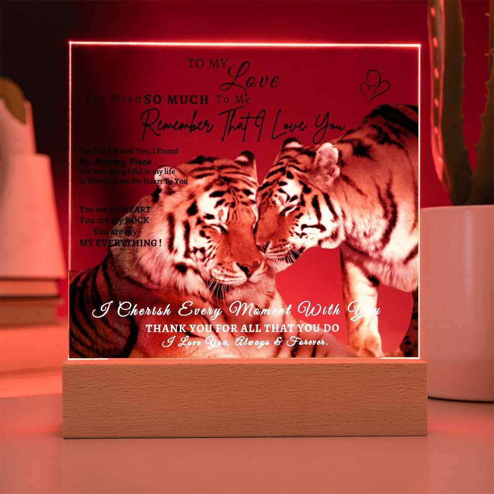 Acrylic Square LED Plaque - Remember That I love - Affectionate Tiger Couple- To My Love